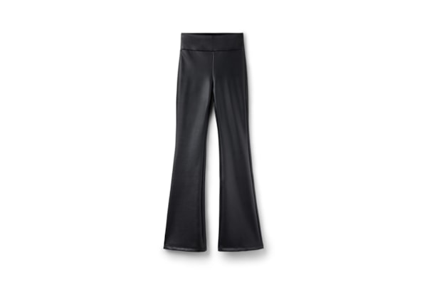 Calça Térmica Flare Com Efeito Couro - Preto