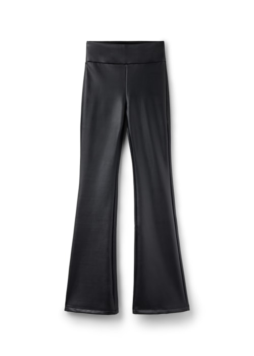 Calça Térmica Flare Com Efeito Couro - Preto