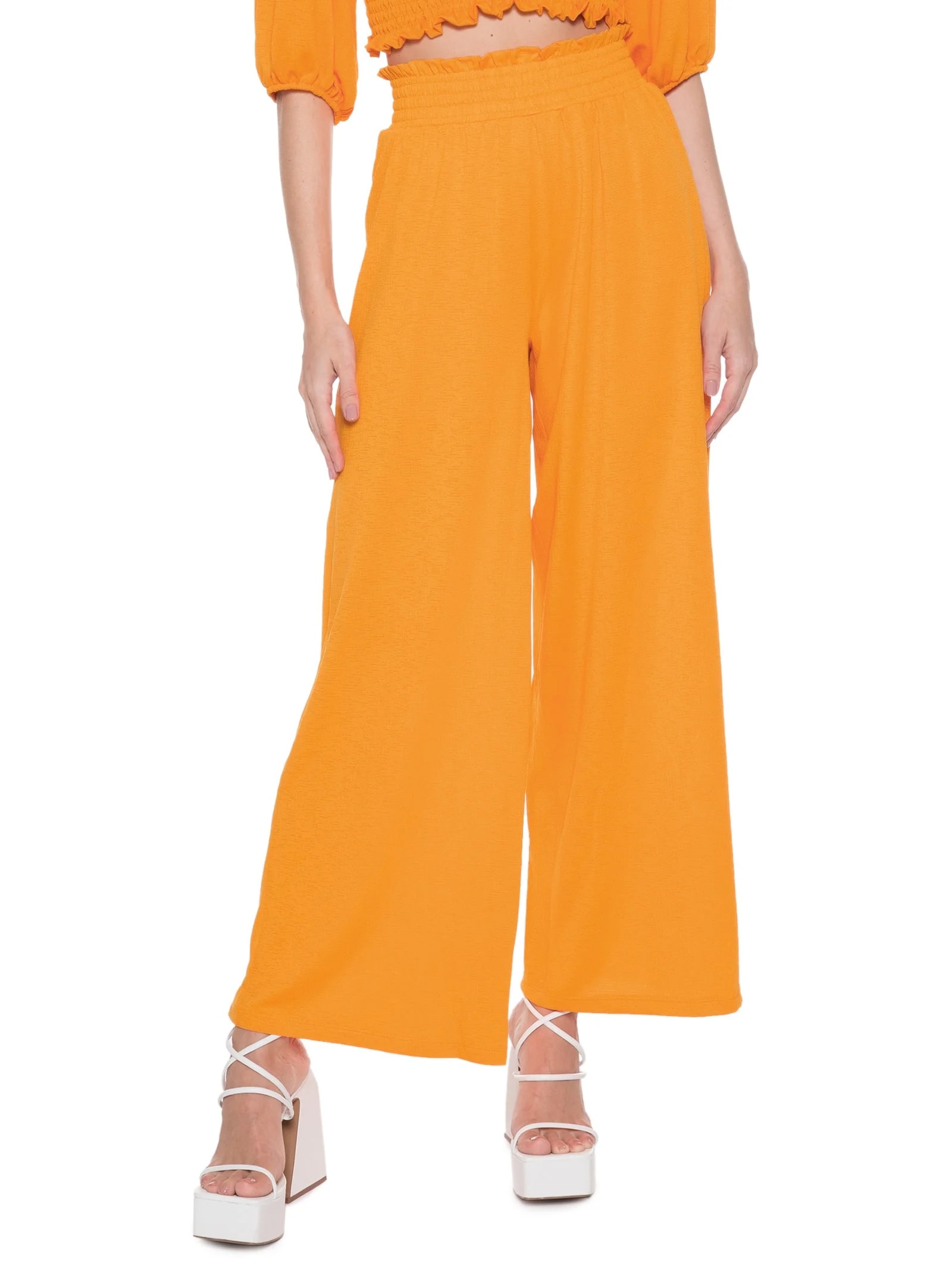Calça Wide Leg Cintura Alta Laranja My Favorite Things