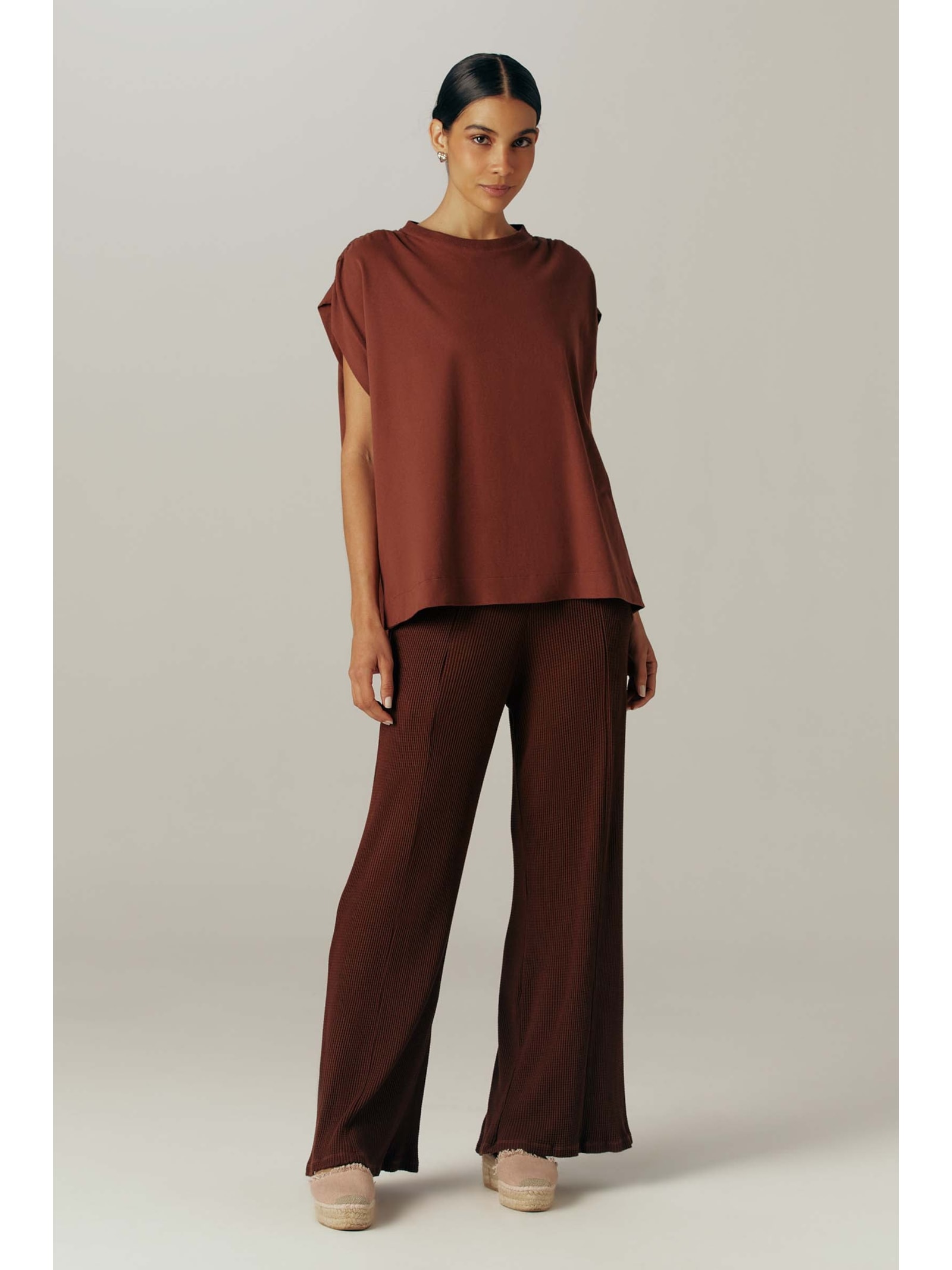 Calça Wide Leg Dye Marrom Melita Yogini