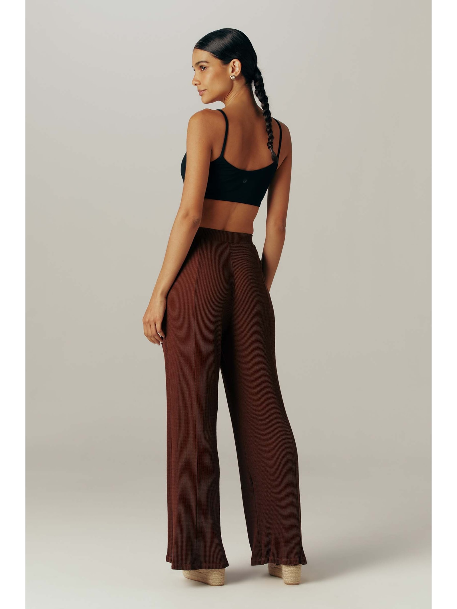 Calça Wide Leg Dye Marrom Melita Yogini