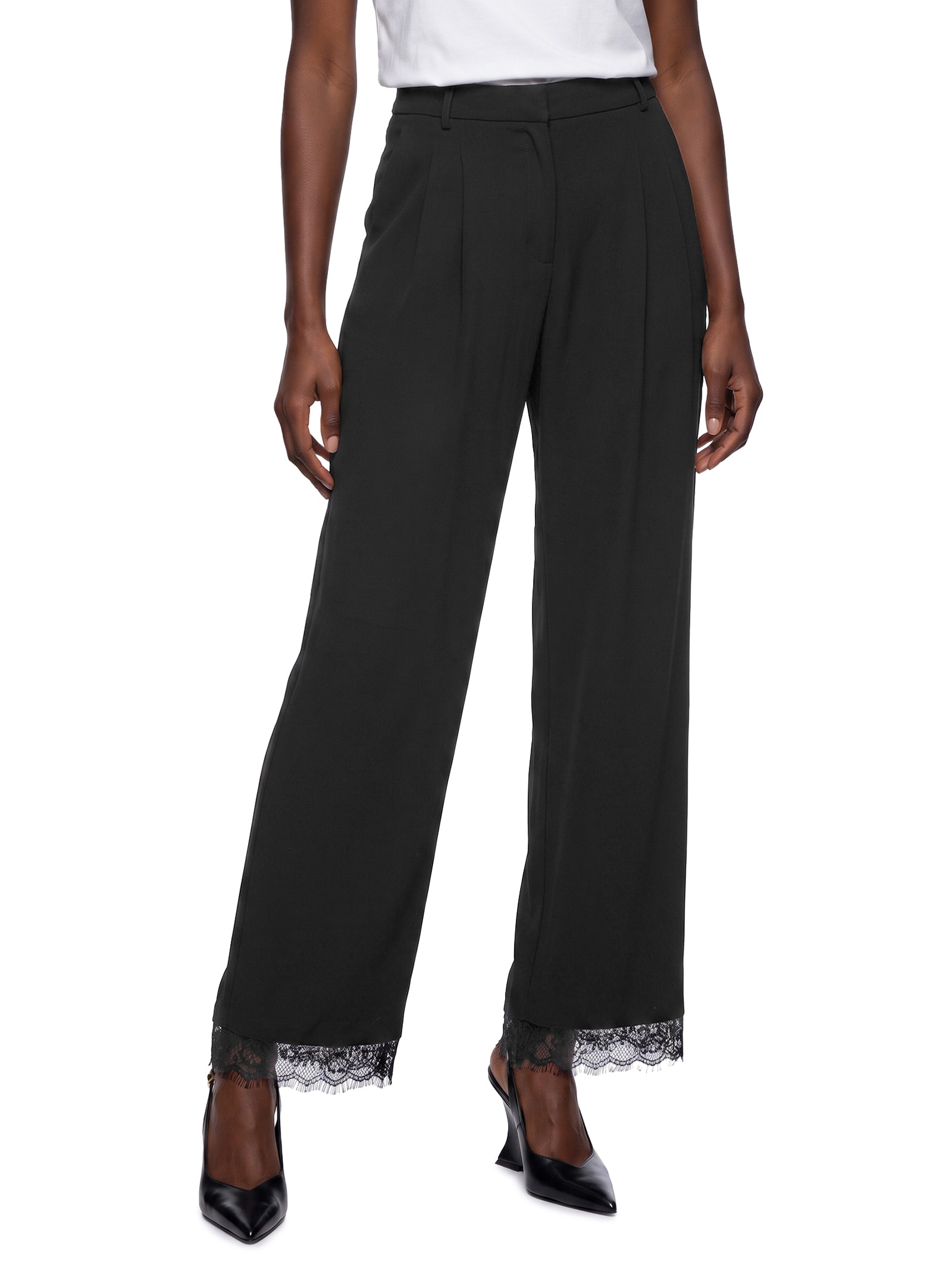 Calça Wide Leg Feminina Cintura Alta Com Renda – Preto Lança Perfume