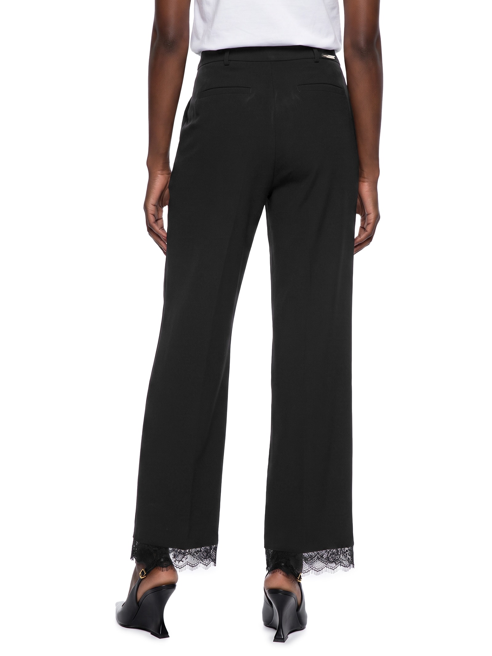 Calça Wide Leg Feminina Cintura Alta Com Renda – Preto Lança Perfume