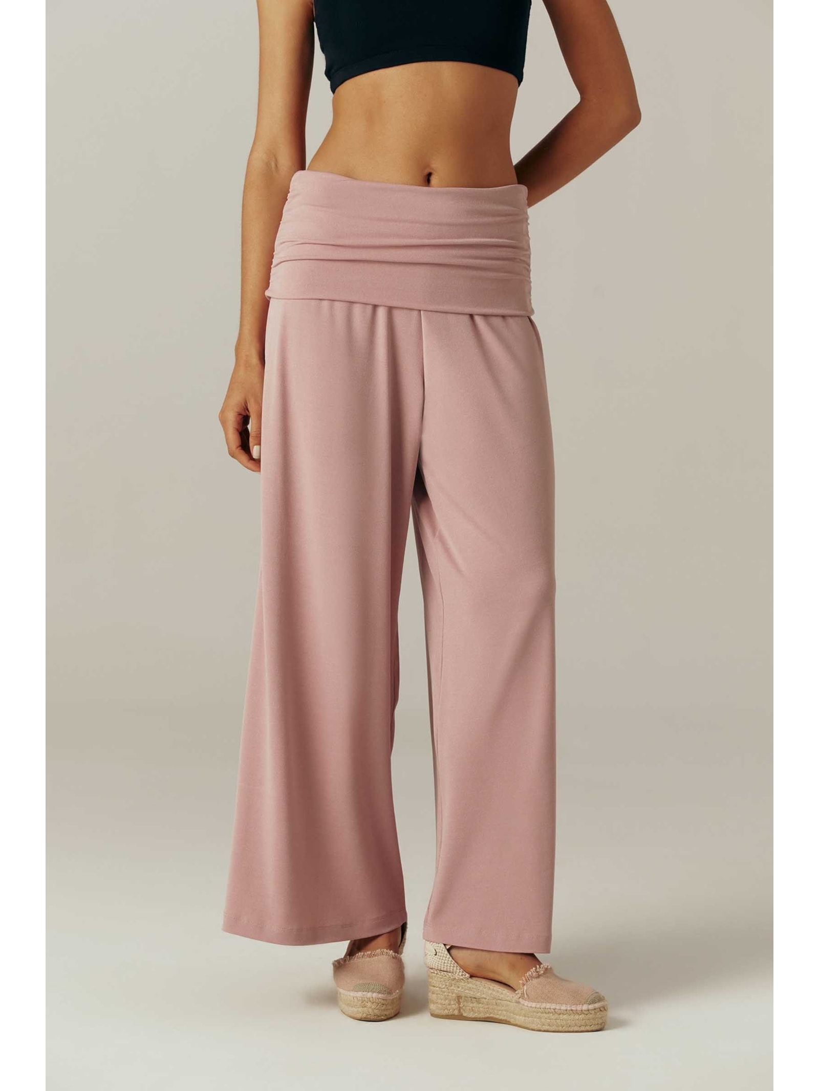 Calça Wide Leg Vira Cós Rosé Cristina Yogini