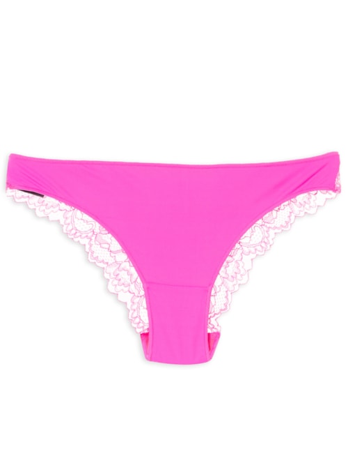 Calcinha BiquÃni Em Renda E Microfibra - Rosa