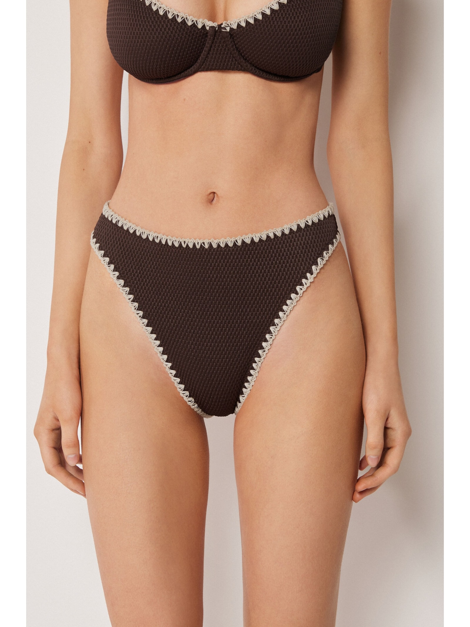 Calcinha Brasileira De Cintura Alta Bicolor Embroidery Marrom Calzedonia