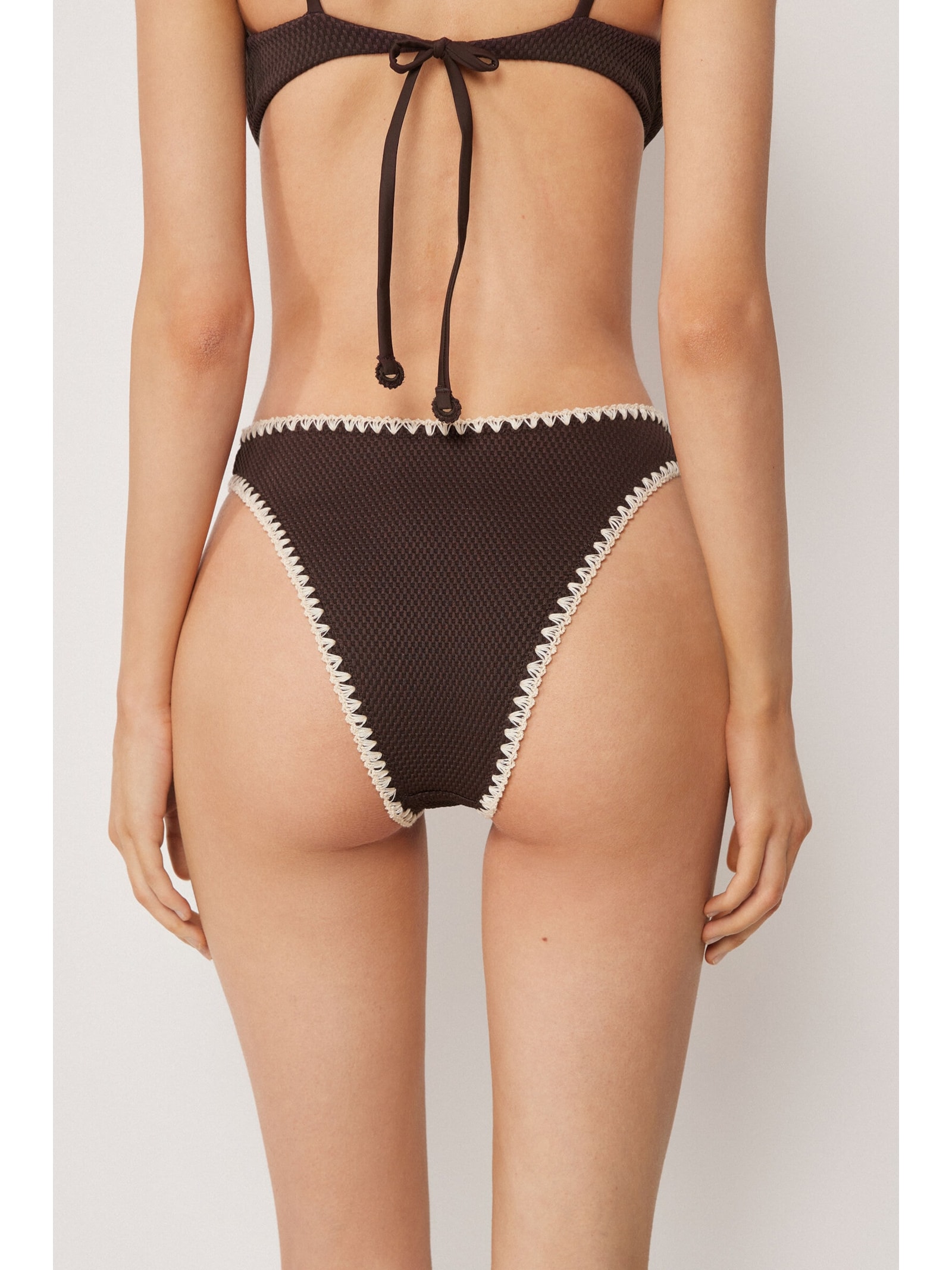 Calcinha Brasileira De Cintura Alta Bicolor Embroidery Marrom Calzedonia