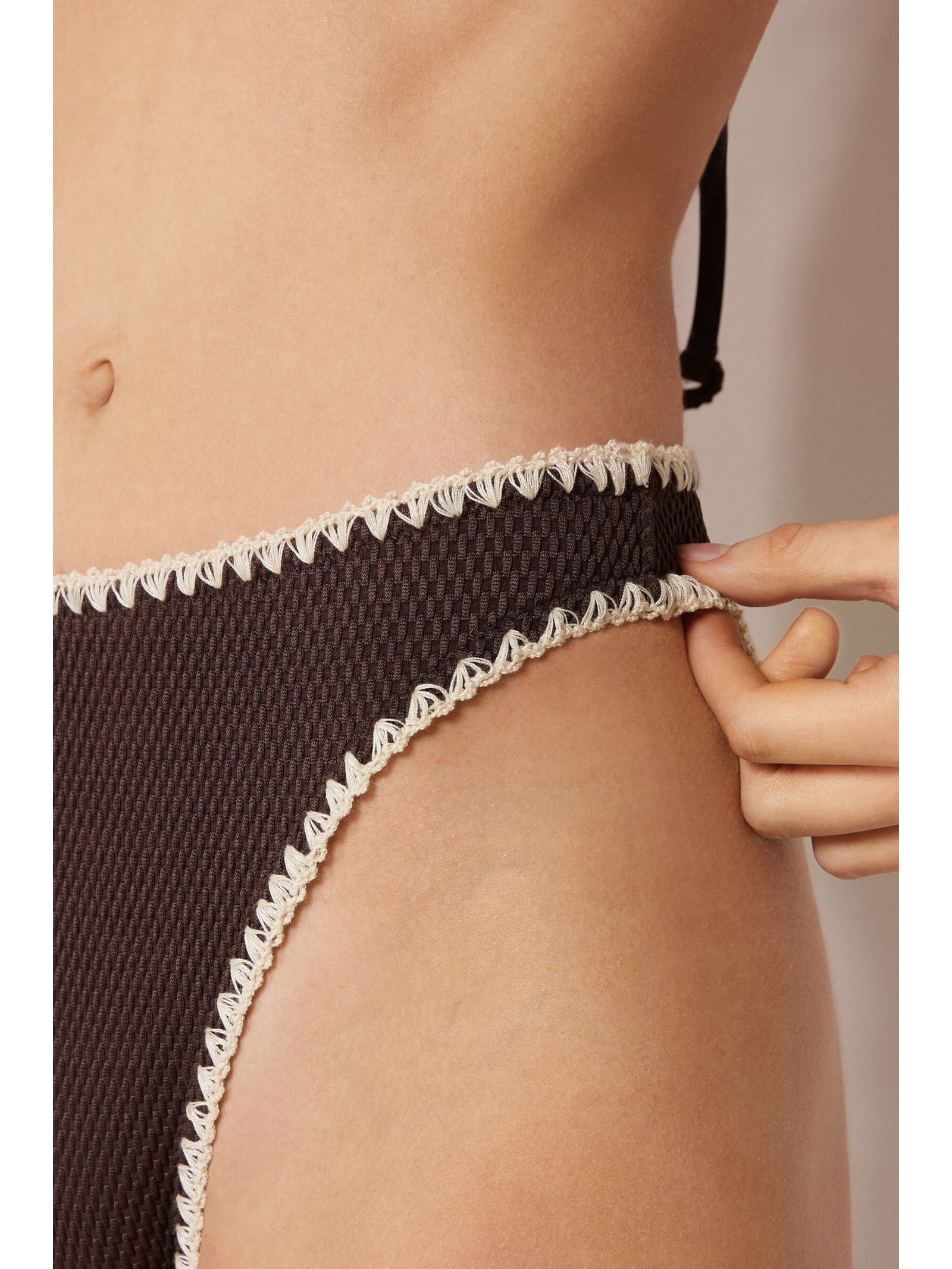 Calcinha Brasileira De Cintura Alta Bicolor Embroidery Marrom Calzedonia
