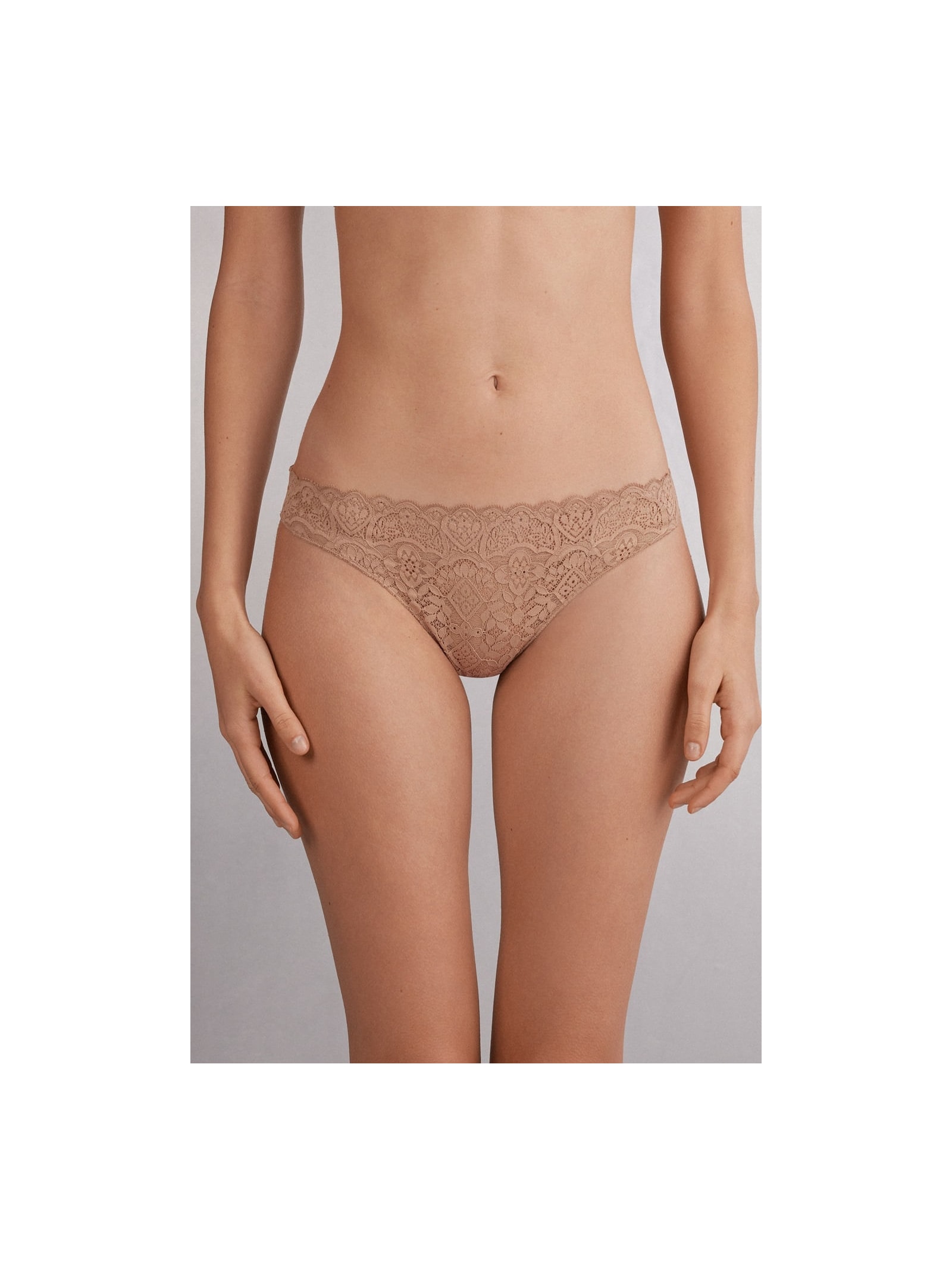 Calcinha Brasileira Em Renda e Microfibra Bege Intimissimi