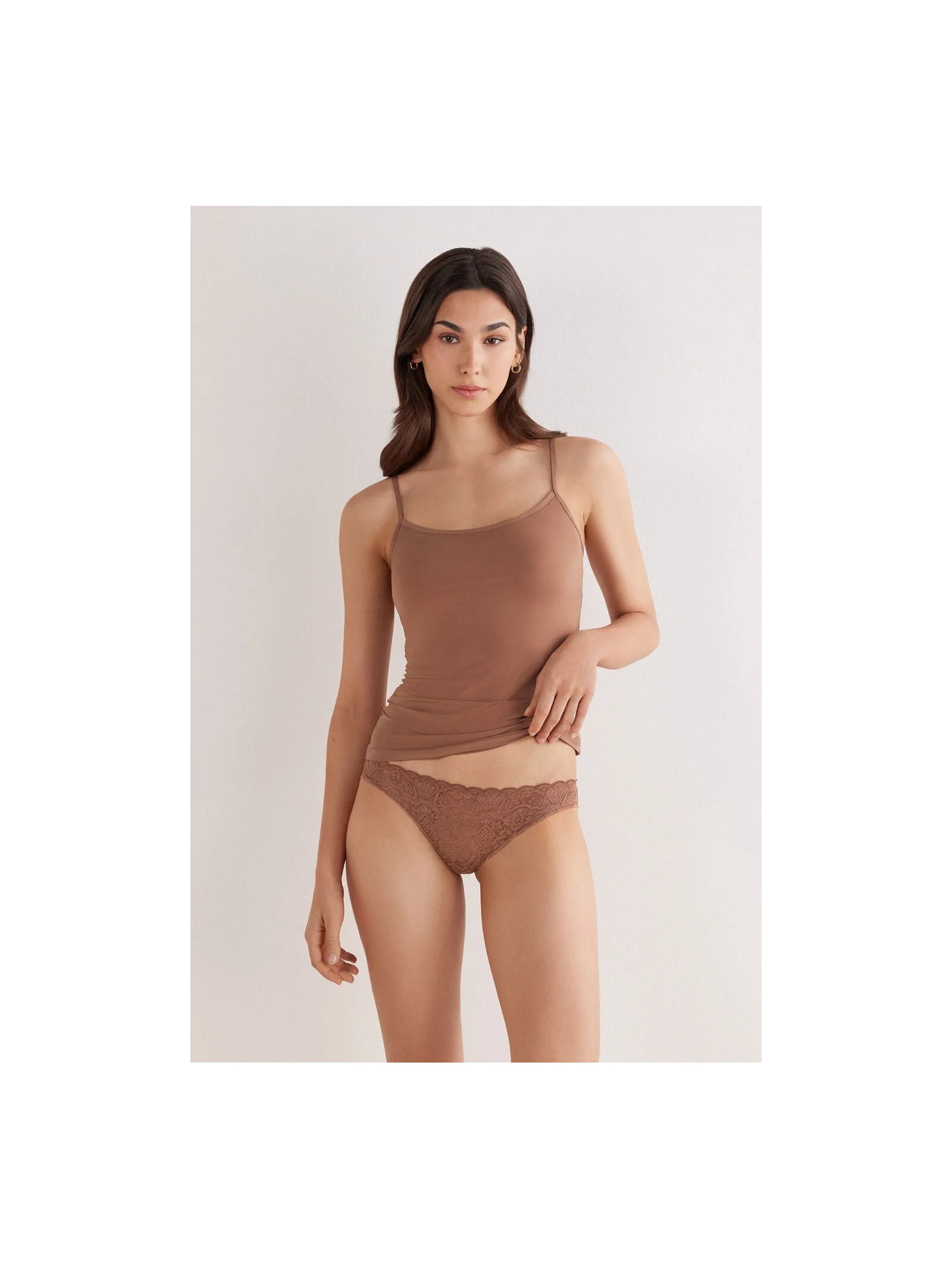 Calcinha Brasileira Em Renda e Microfibra Marrom Intimissimi