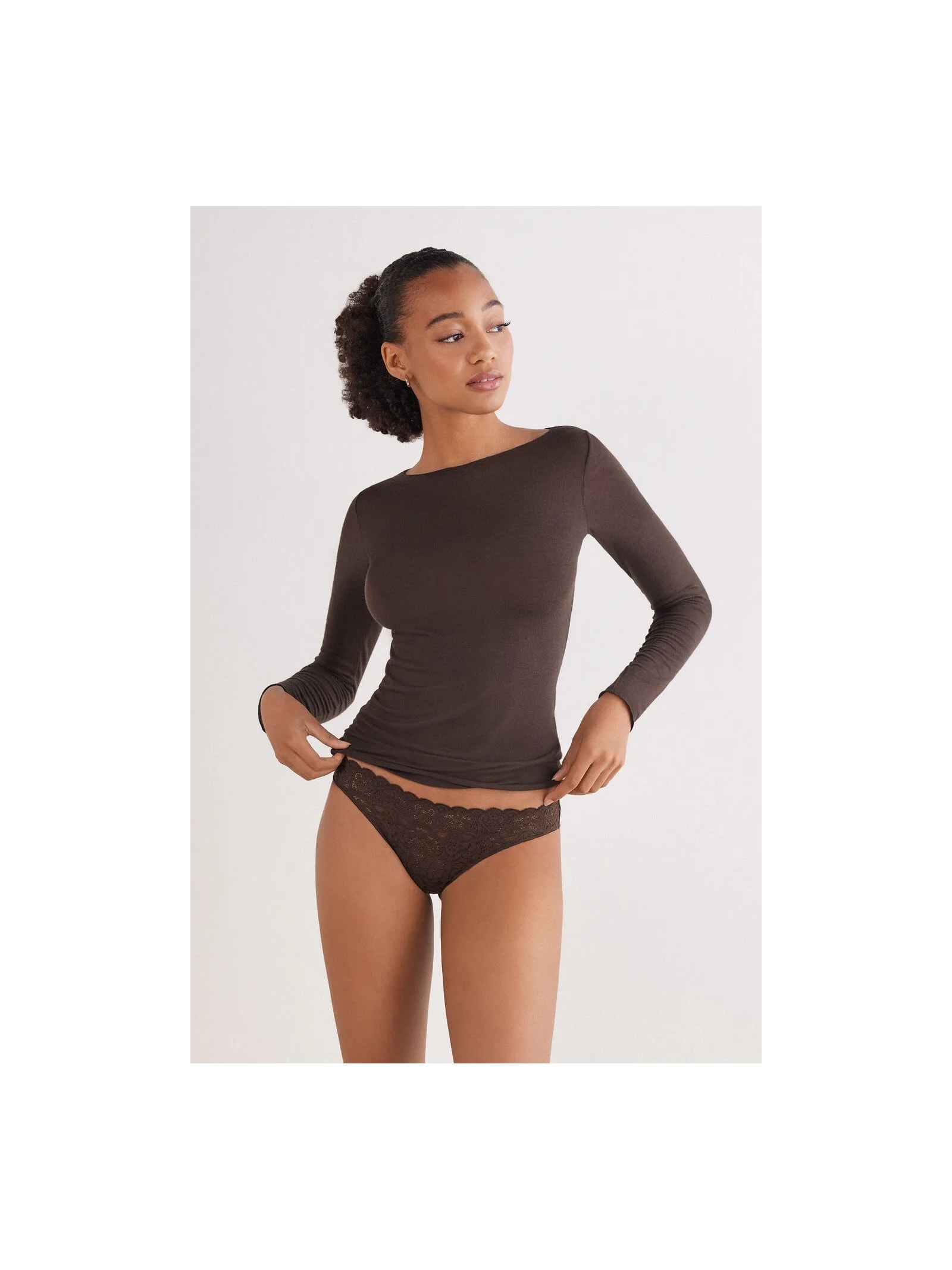 Calcinha Brasileira Em Renda e Microfibra Marrom Intimissimi