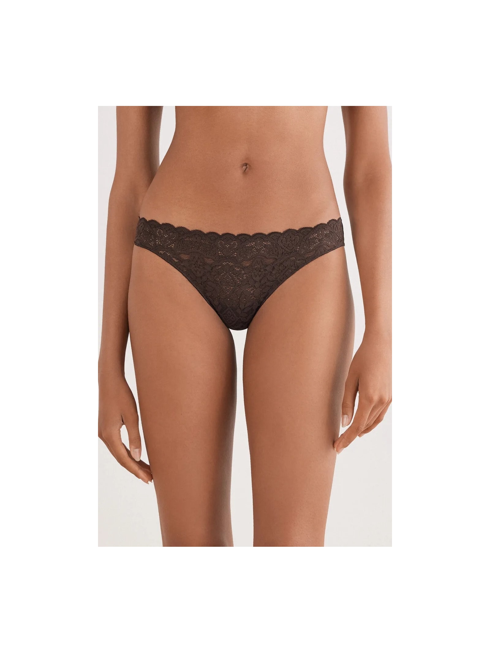 Calcinha Brasileira Em Renda e Microfibra Marrom Intimissimi