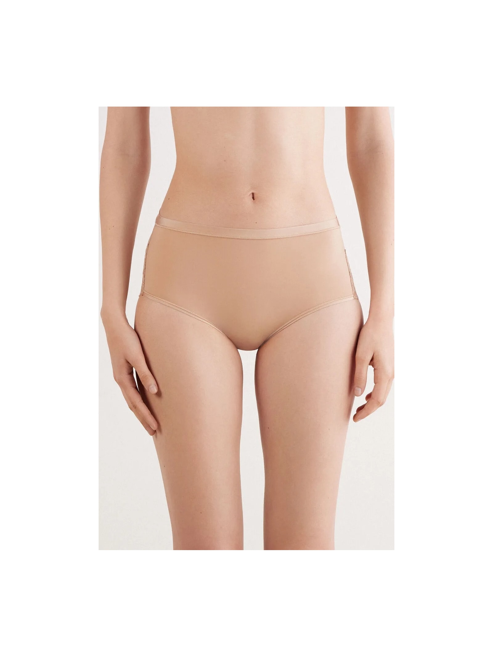 Calcinha Cintura Alta Em Microfibra e Renda Bege Intimissimi