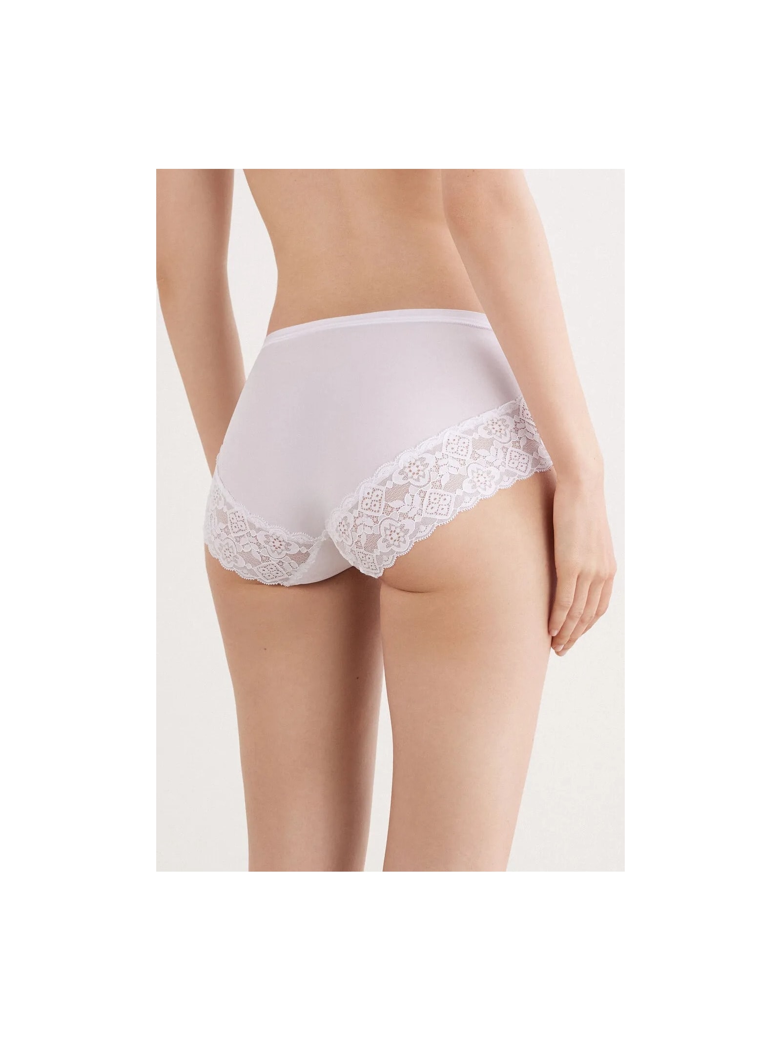 Calcinha Cintura Alta Em Microfibra e Renda Branco Intimissimi