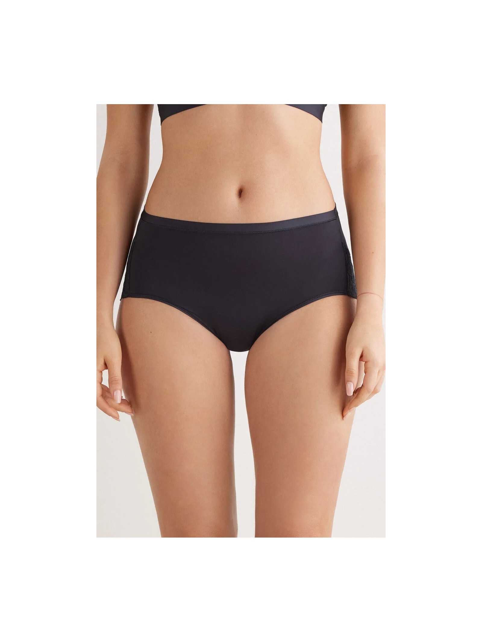 Calcinha Cintura Alta Em Microfibra e Renda Preto Intimissimi