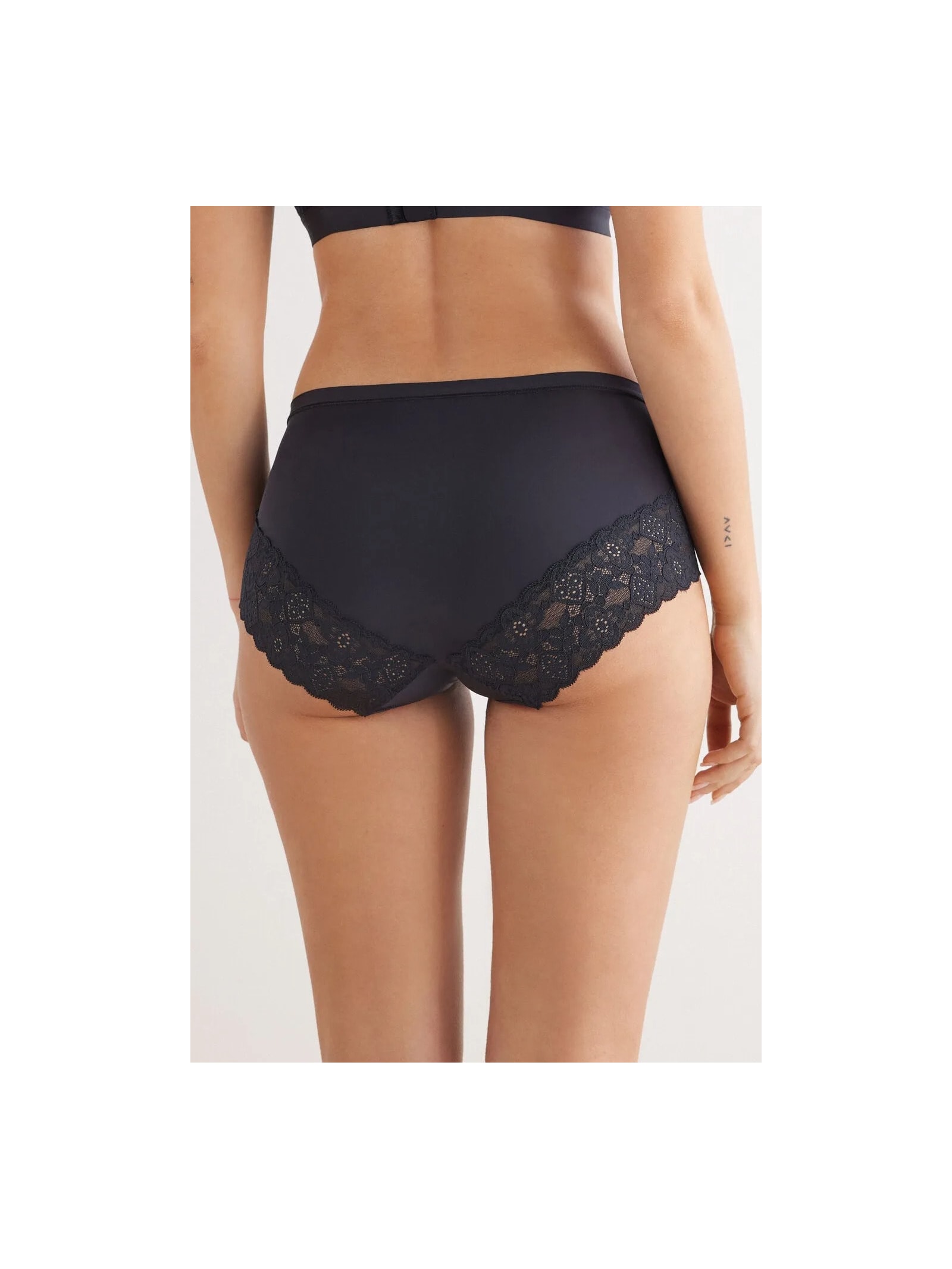 Calcinha Cintura Alta Em Microfibra e Renda Preto Intimissimi