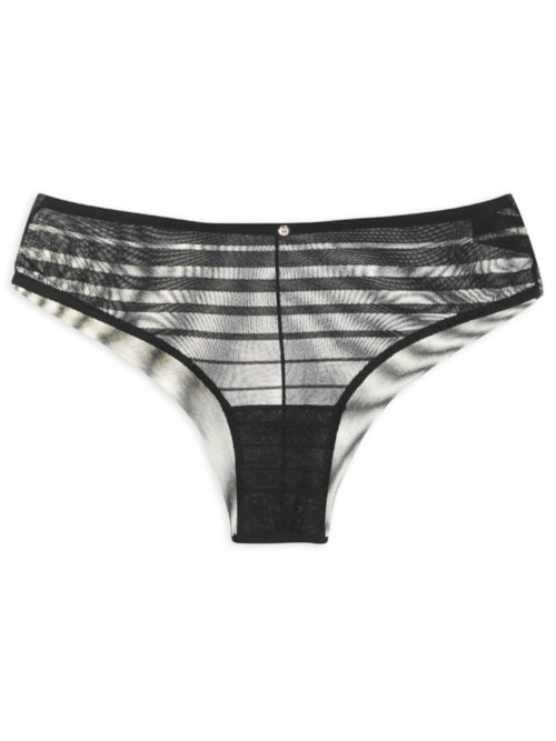 Calcinha Cintura Alta Em Tule Listrado – Preto