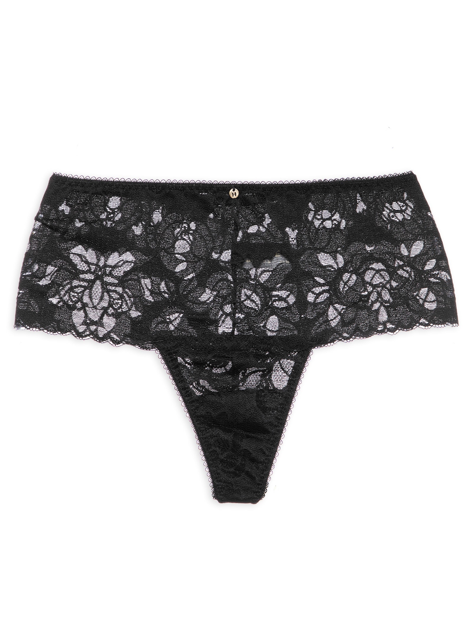 Calcinha Cintura Alta Fio Dental Em Renda Preto Hope