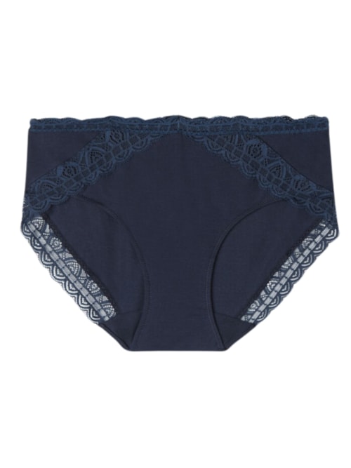 Calcinha Cintura Semi-Alta Em Algodão e Renda - Azul