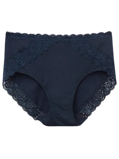 Calcinha Cintura Semi-Alta Em Algodão e Renda – Azul