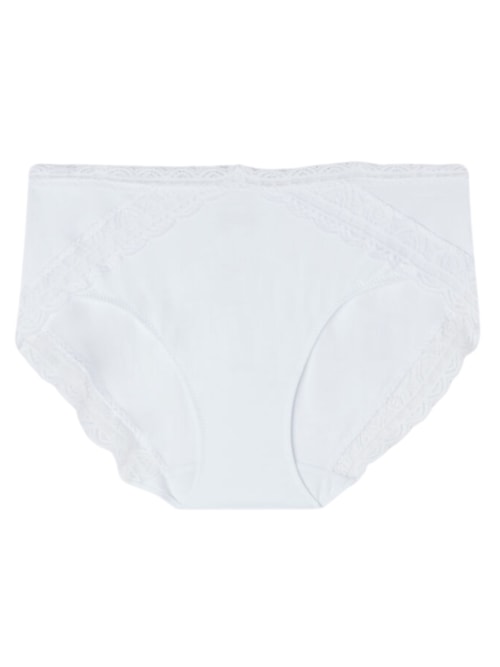 Calcinha Cintura Semi-Alta Em Algodão e Renda - Branco