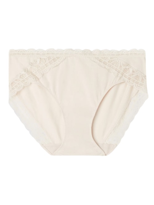 Calcinha Cintura Semi-Alta Em Algodão e Renda - Off-White