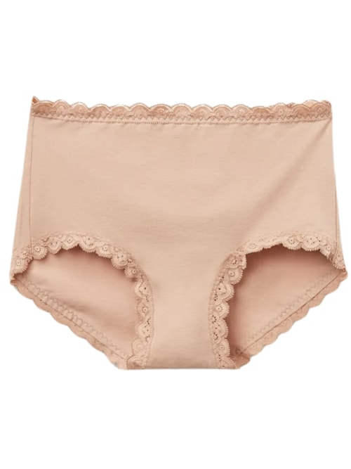 Calcinha Cullote Em Algodão e Renda – Bege