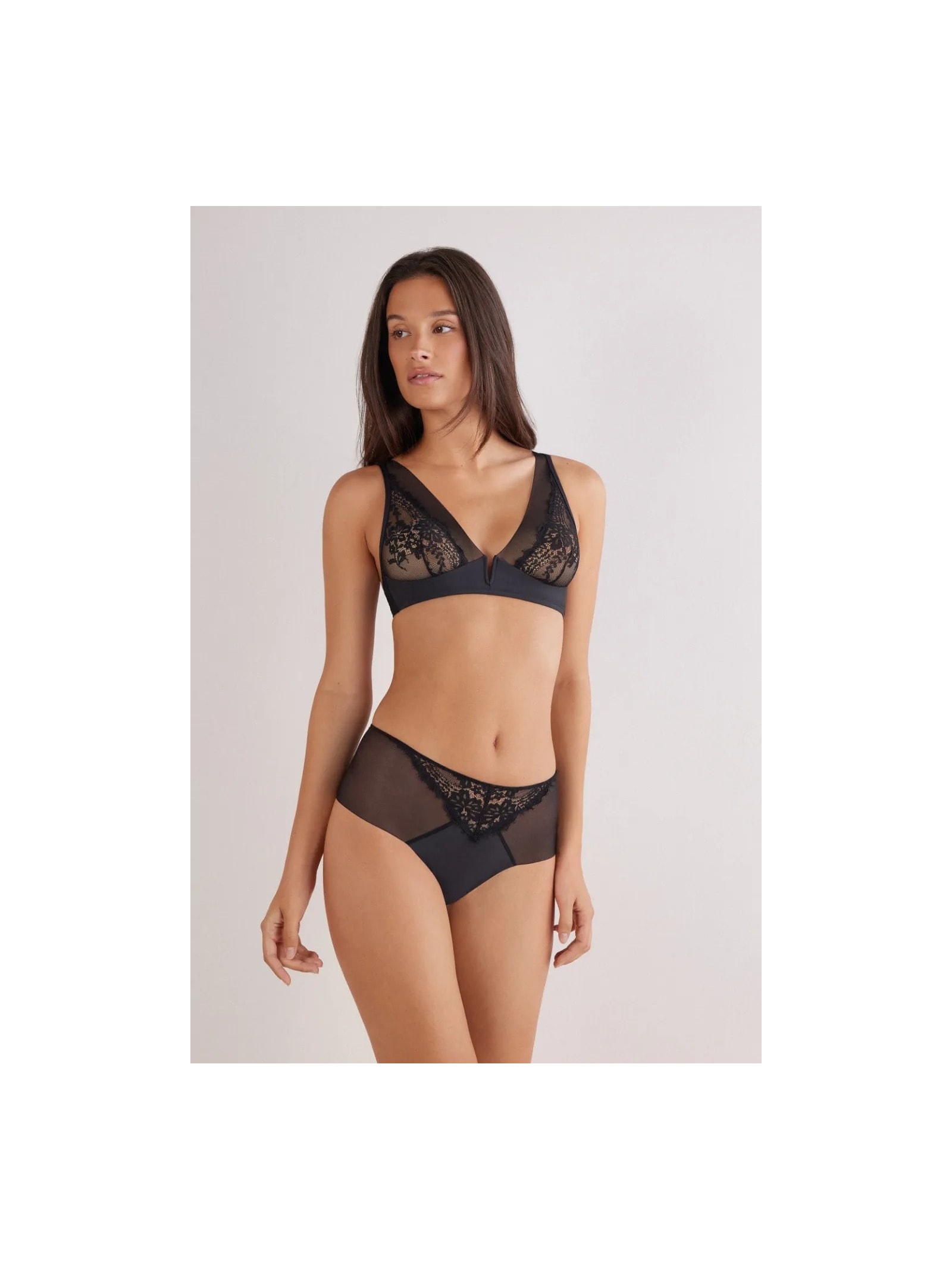 Calcinha Culotte Brasileira De Cintura Alta Sheer Glamour Preto Intimissimi