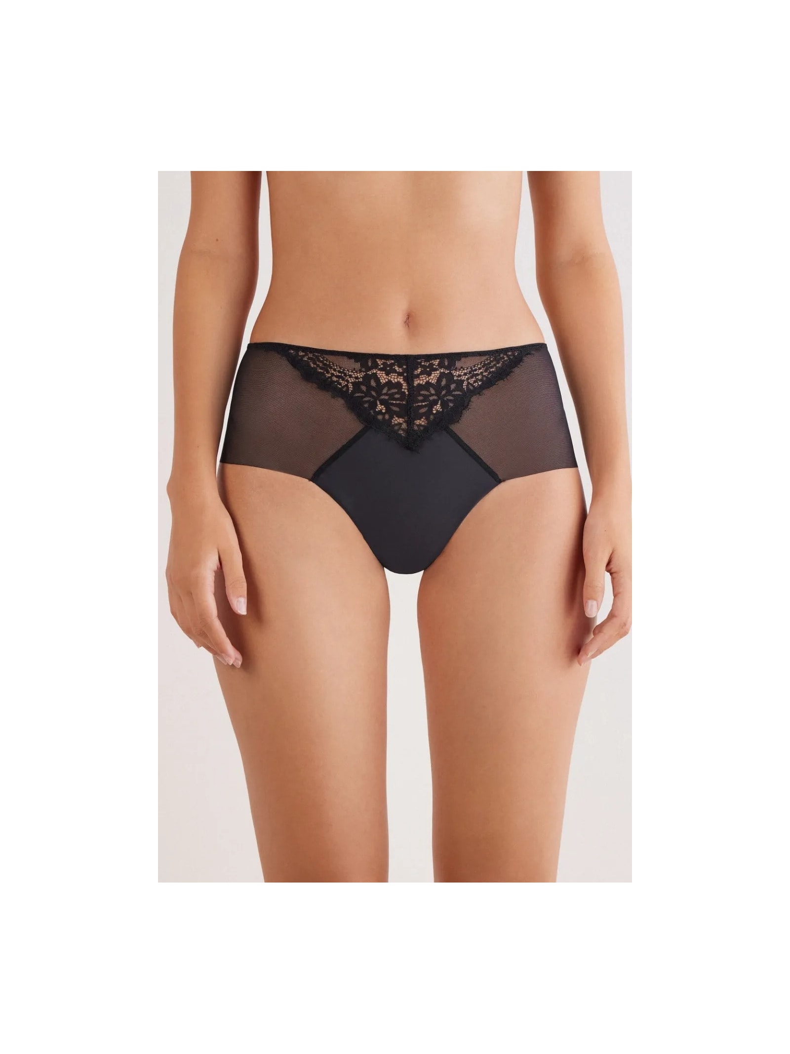Calcinha Culotte Brasileira De Cintura Alta Sheer Glamour Preto Intimissimi