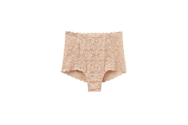 Calcinha Culotte De Cintura Alta Em Renda - Bege