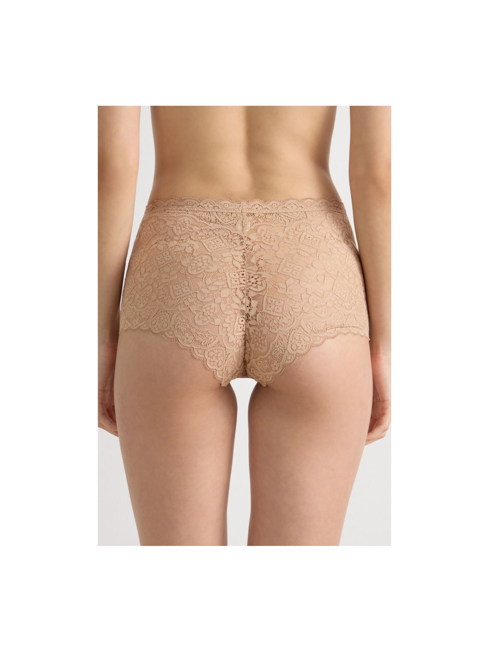Calcinha Culotte De Cintura Alta Em Renda Bege Intimissimi