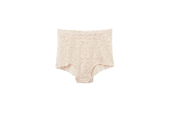 Calcinha Culotte De Cintura Alta Em Renda - Off-White