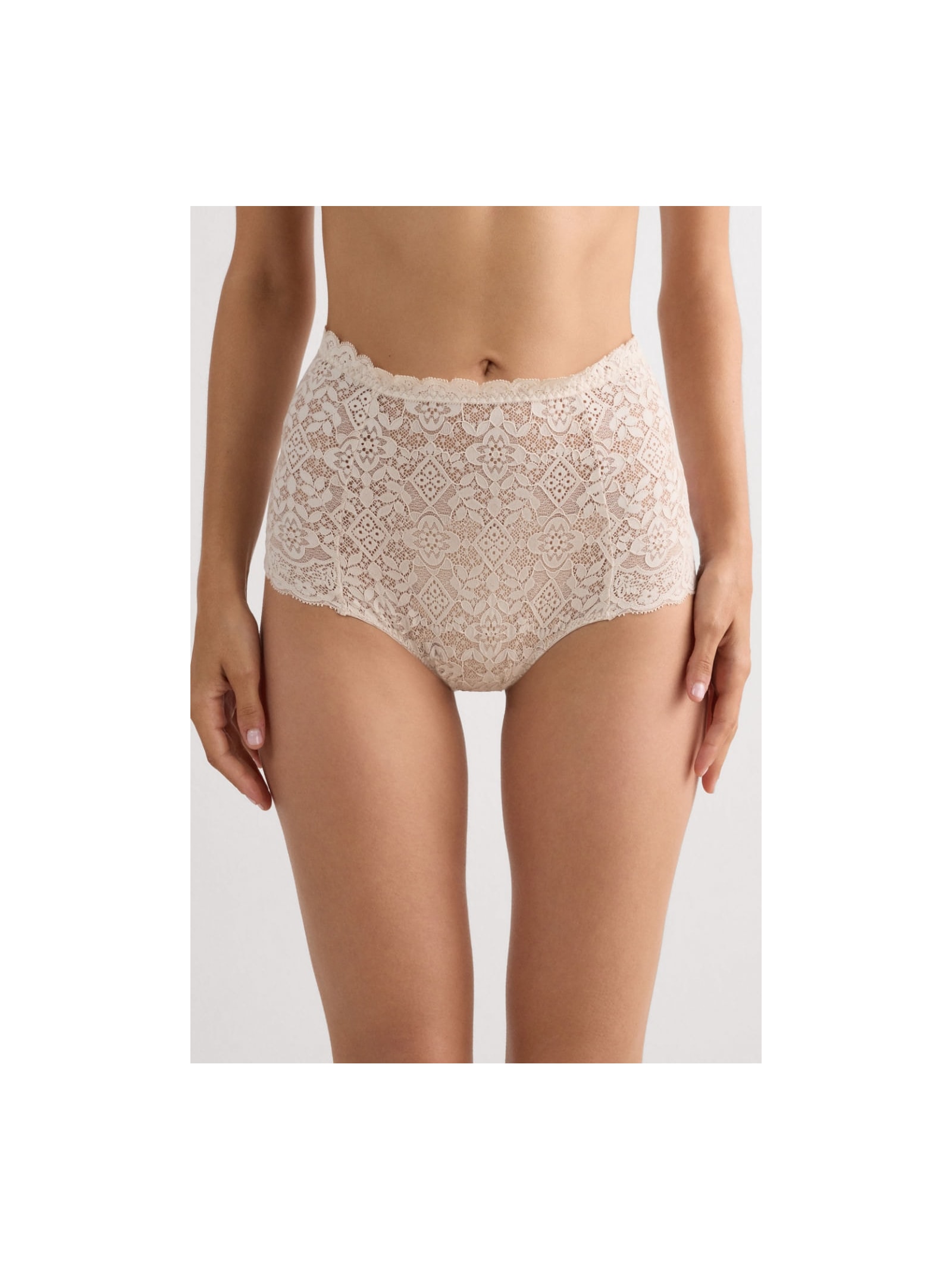 Calcinha Culotte De Cintura Alta Em Renda Off-White Intimissimi