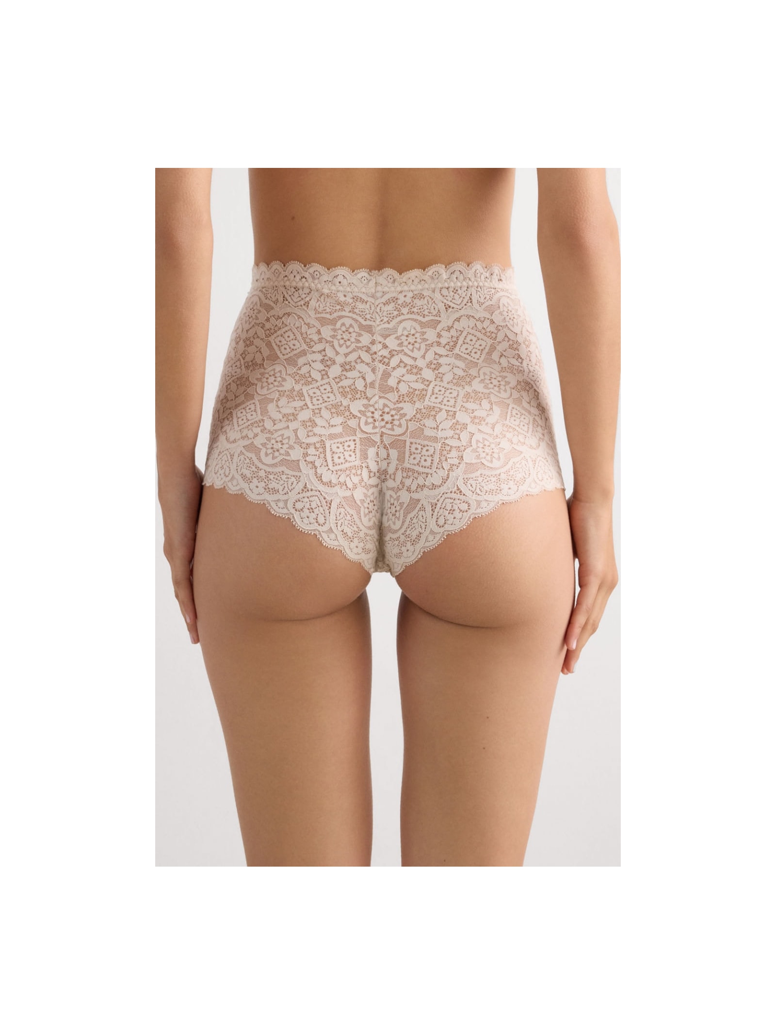 Calcinha Culotte De Cintura Alta Em Renda Off-White Intimissimi