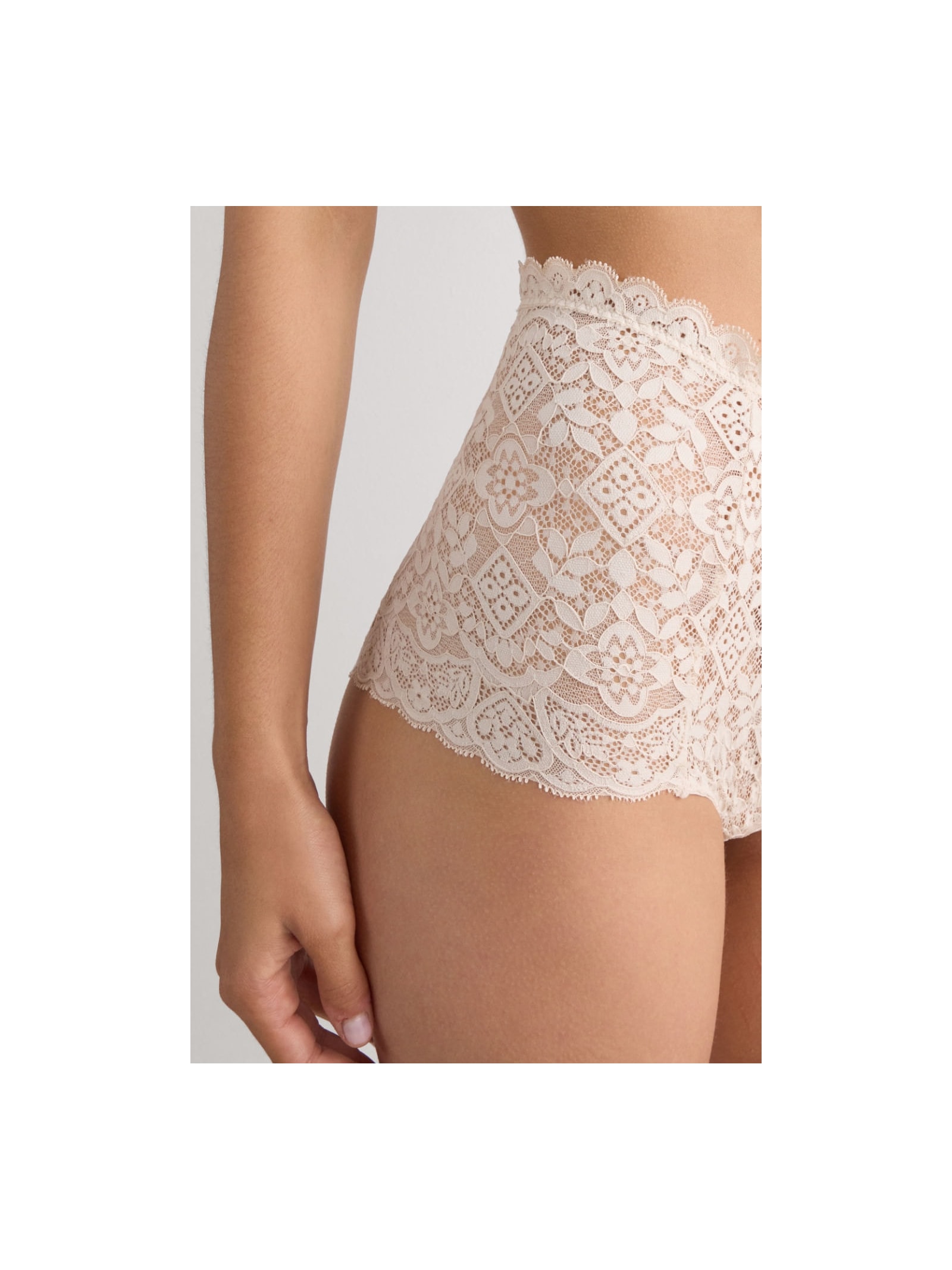 Calcinha Culotte De Cintura Alta Em Renda Off-White Intimissimi