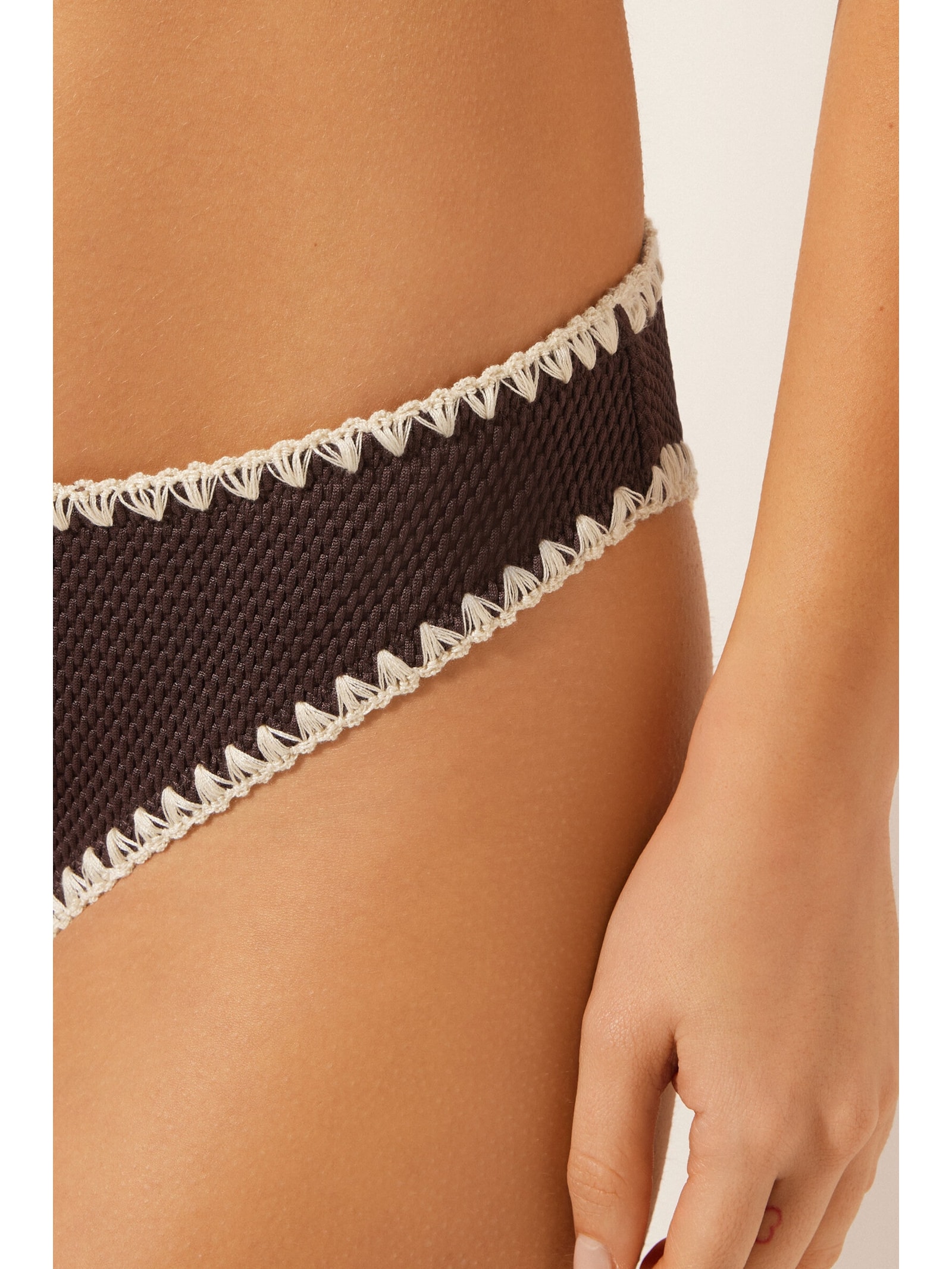 Calcinha De Biquíni Bicolor Embroidery Marrom Calzedonia