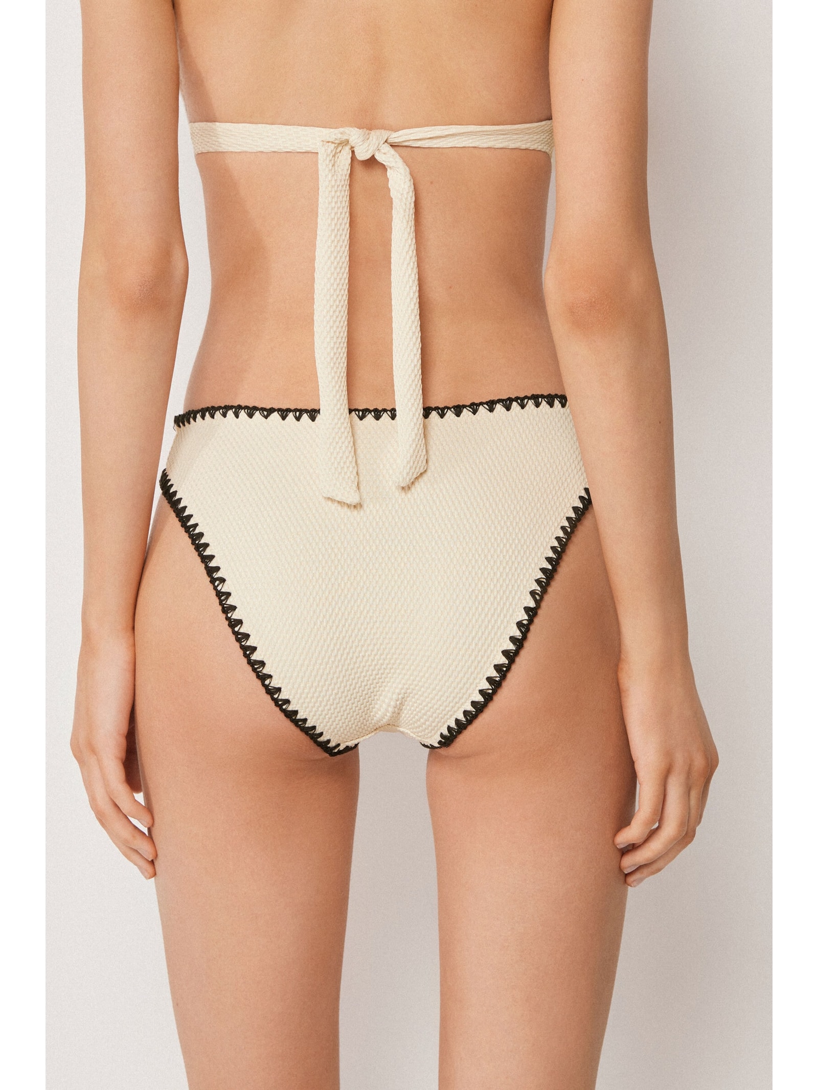 Calcinha De Biquíni Bicolor Embroidery Off-White Calzedonia