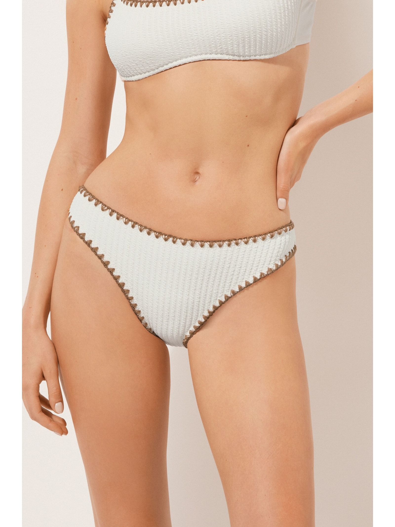 Calcinha De Biquíni Bicolor Off-White Calzedonia