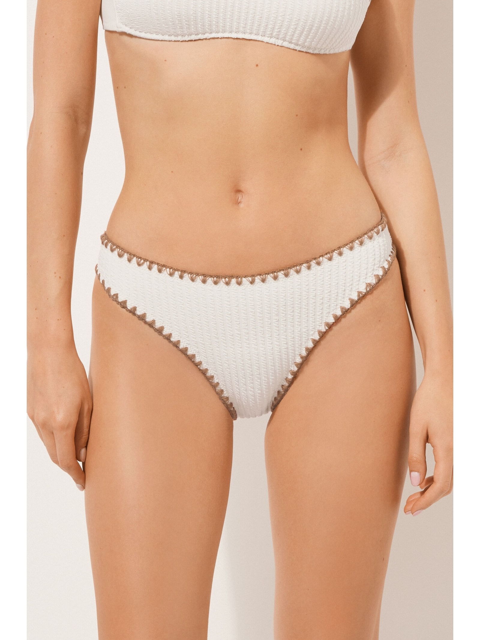 Calcinha De Biquíni Bicolor Off-White Calzedonia