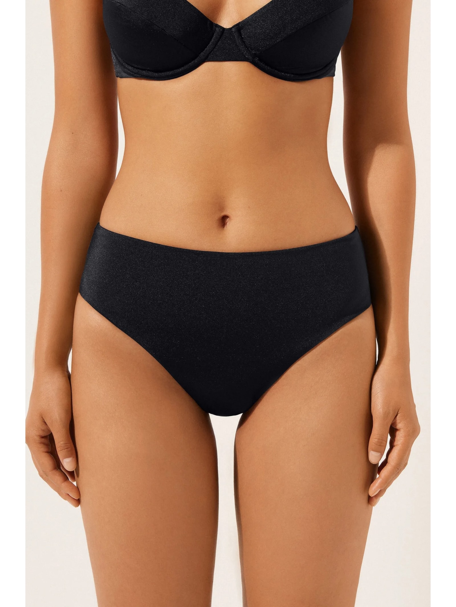 Calcinha De Biquíni Brasileira Cintura Alta Corset Charm Preto Calzedonia