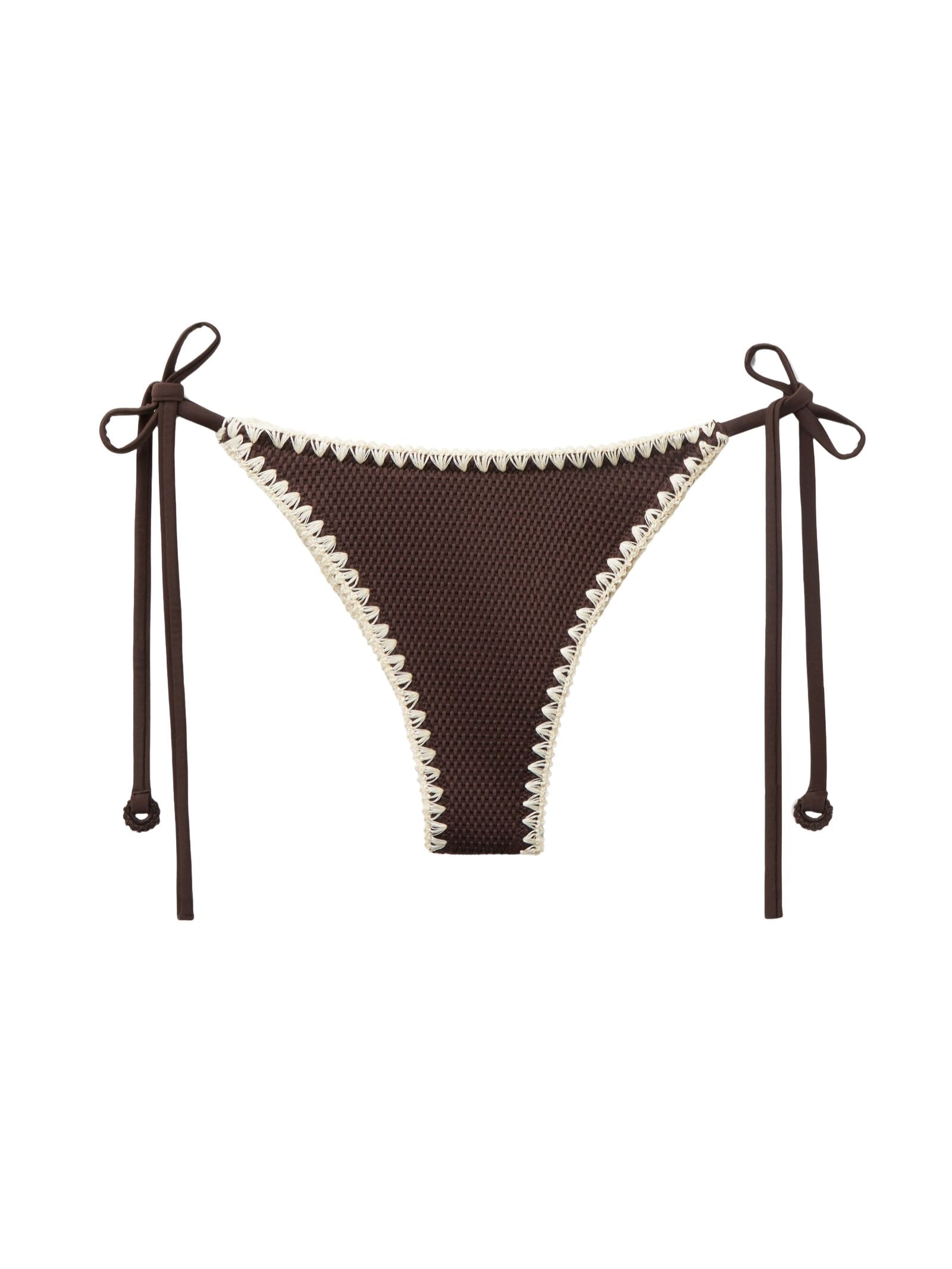 Calcinha De Biquíni Brasileira Com Amarração Bicolor Embroidery Marrom Calzedonia