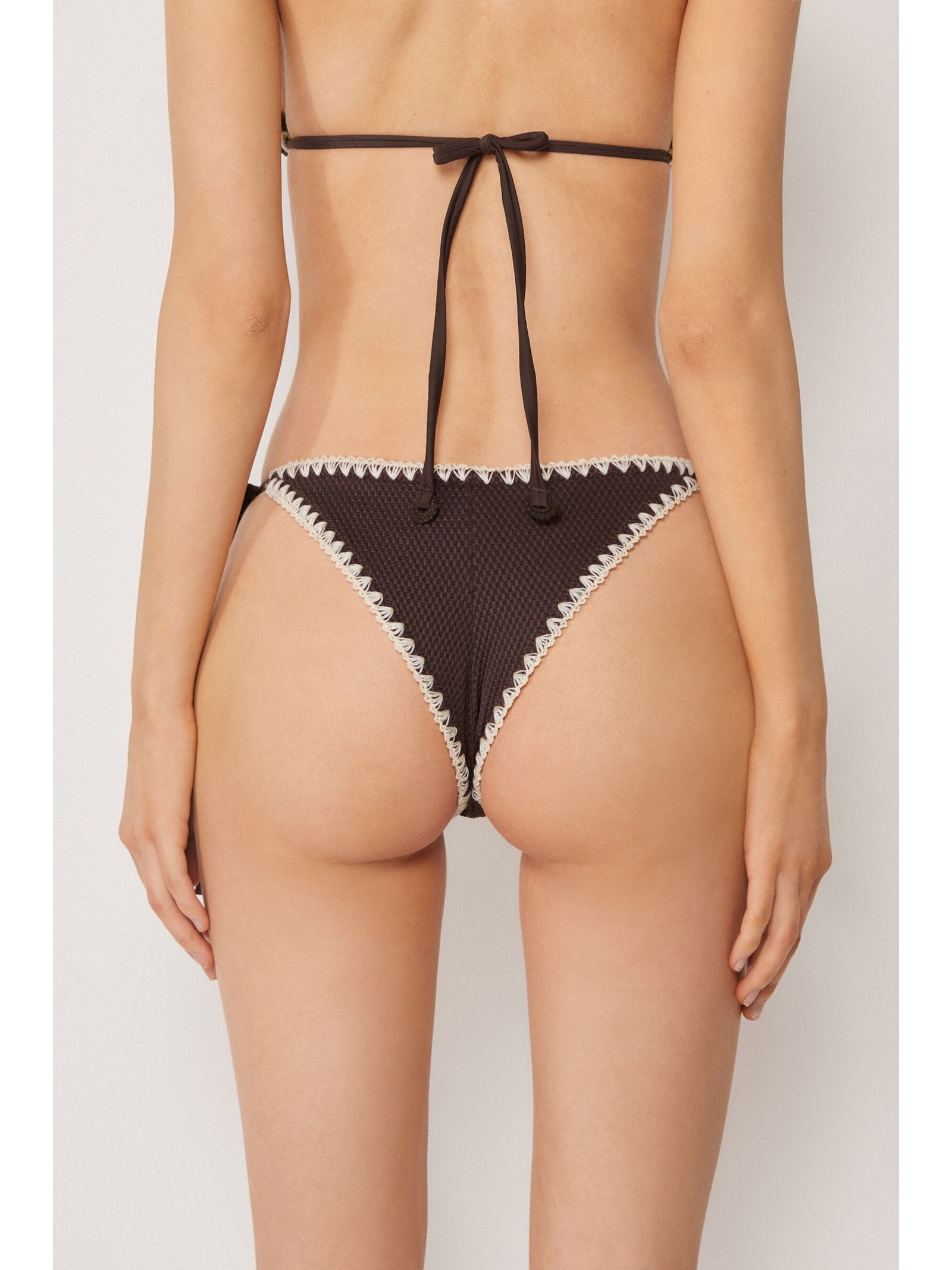 Calcinha De Biquíni Brasileira Com Amarração Bicolor Embroidery Marrom Calzedonia