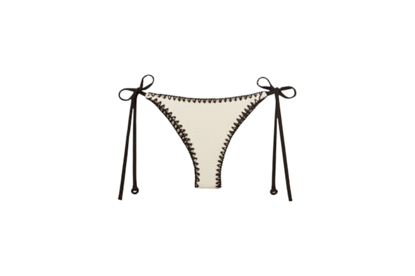 Calcinha De Biquíni Brasileira Com Amarração Bicolor Embroidery - Off-White