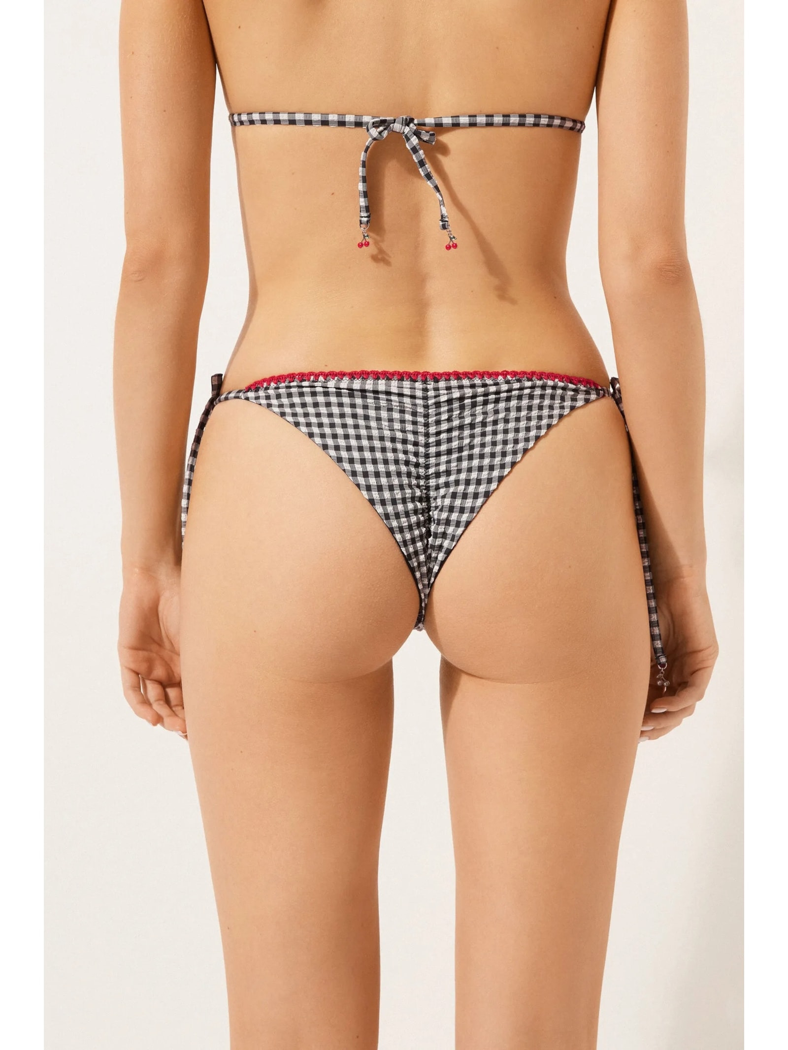 Calcinha De Biquíni Brasileira Com Amarração Cherry Vichy Preto Calzedonia