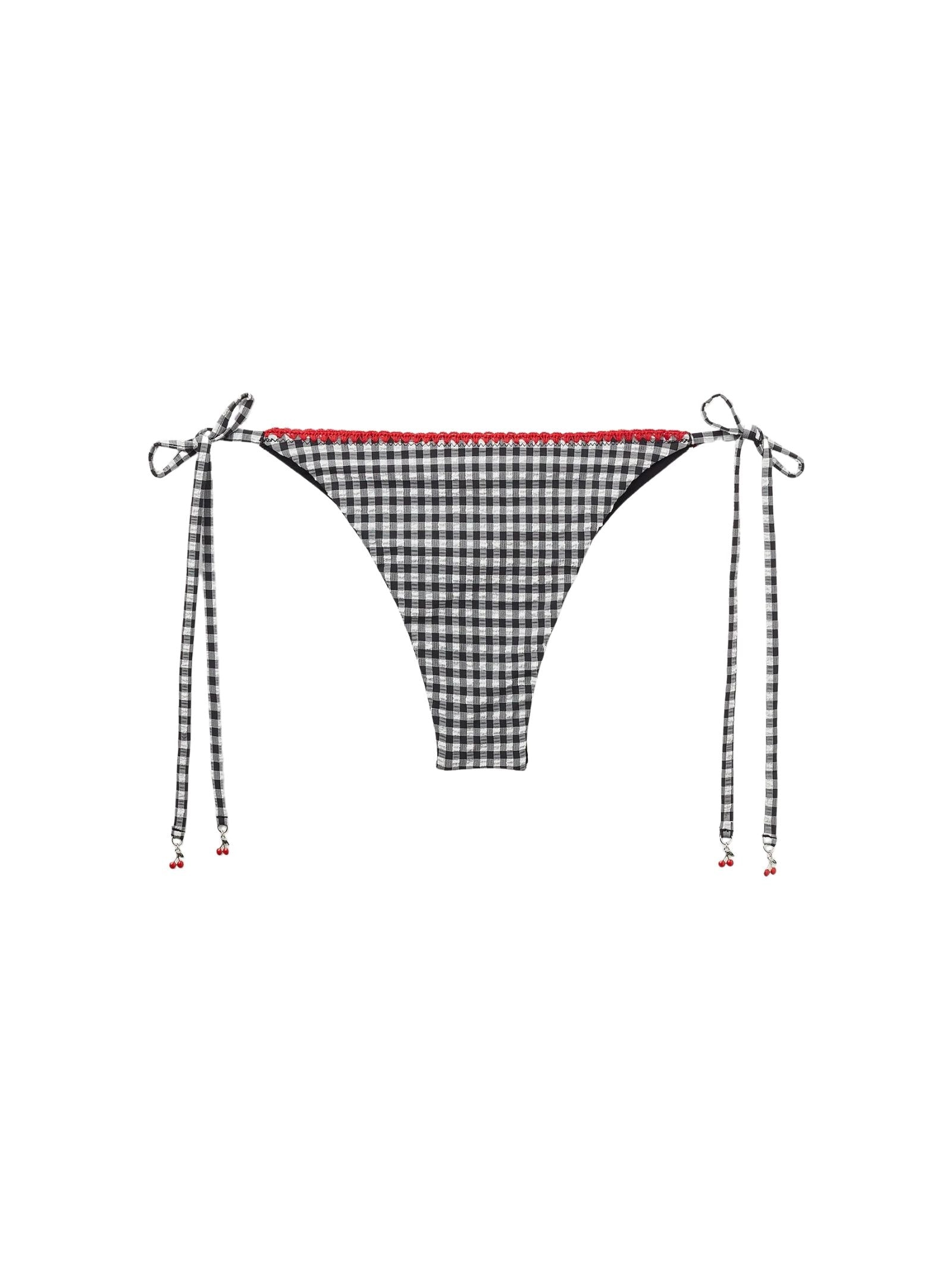 Calcinha De Biquíni Brasileira Com Amarração Cherry Vichy Preto Calzedonia