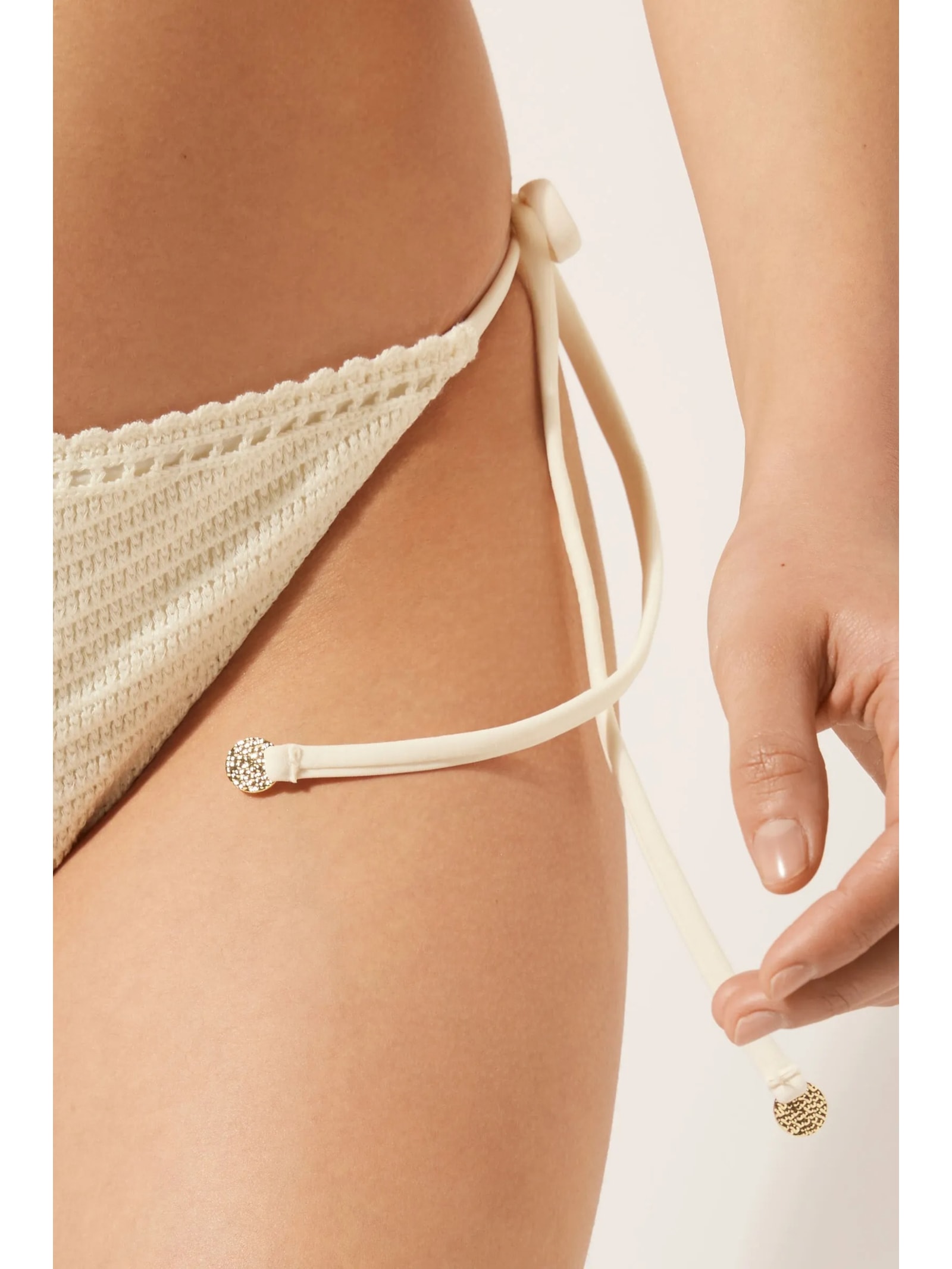 Calcinha De Biquíni Brasileira Com Amarração Classic Crochet Off-White Calzedonia