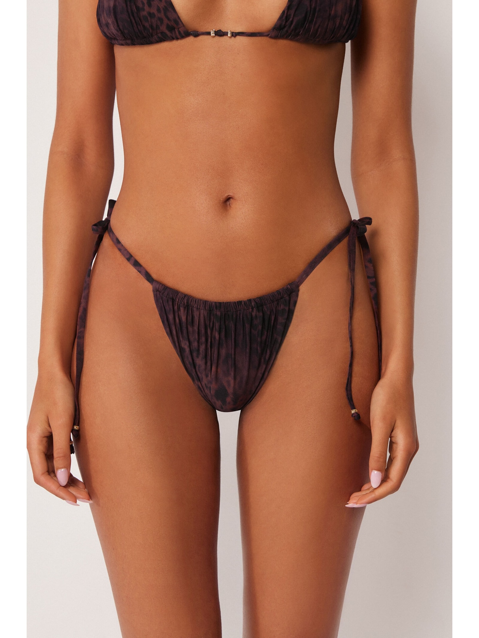 Calcinha De Biquíni Brasileira Com Amarração Dark Animalier Marrom Calzedonia