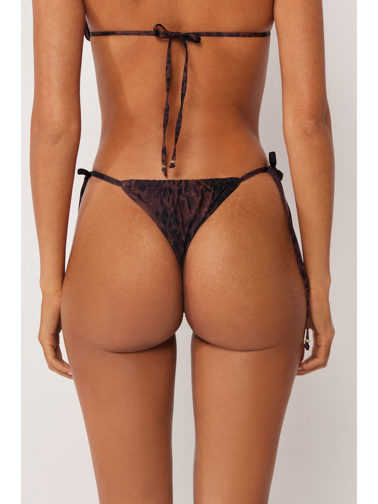 Calcinha De Biquíni Brasileira Com Amarração Dark Animalier Marrom Calzedonia