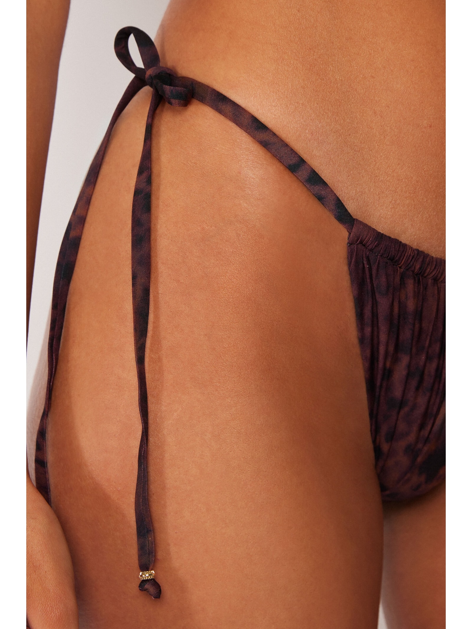 Calcinha De Biquíni Brasileira Com Amarração Dark Animalier Marrom Calzedonia