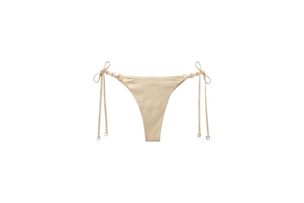 Calcinha De Biquíni Brasileira Com Amarração Gold Waves - Bege